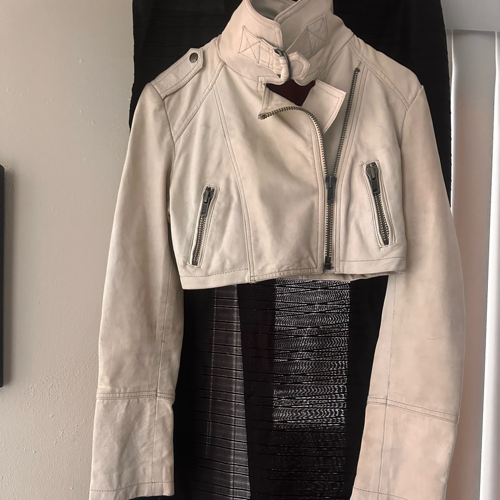 Women's Cream Cropped Jacket Topshop leather y2k